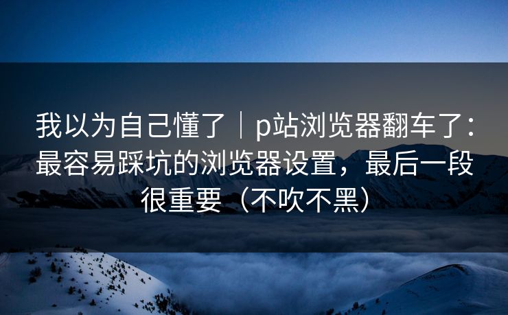 我以为自己懂了｜p站浏览器翻车了：最容易踩坑的浏览器设置，最后一段很重要（不吹不黑）