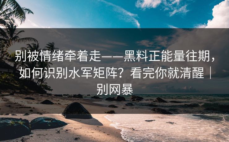 别被情绪牵着走——黑料正能量往期，如何识别水军矩阵？看完你就清醒｜别网暴