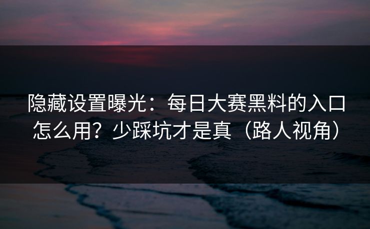 隐藏设置曝光：每日大赛黑料的入口怎么用？少踩坑才是真（路人视角）